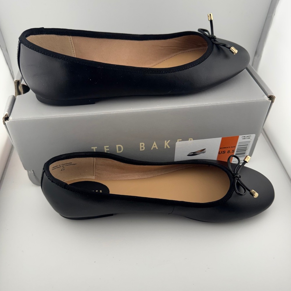 Ted Baker Ballet Flats Women 8.5 Black New Leather Bow Round Toe 1967199 - Picture 2 of 9